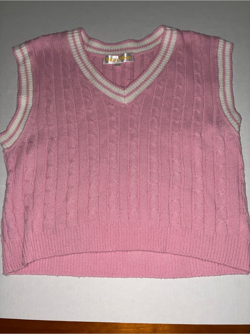 Pink Cable-Knit V-Neck Sweater Vest